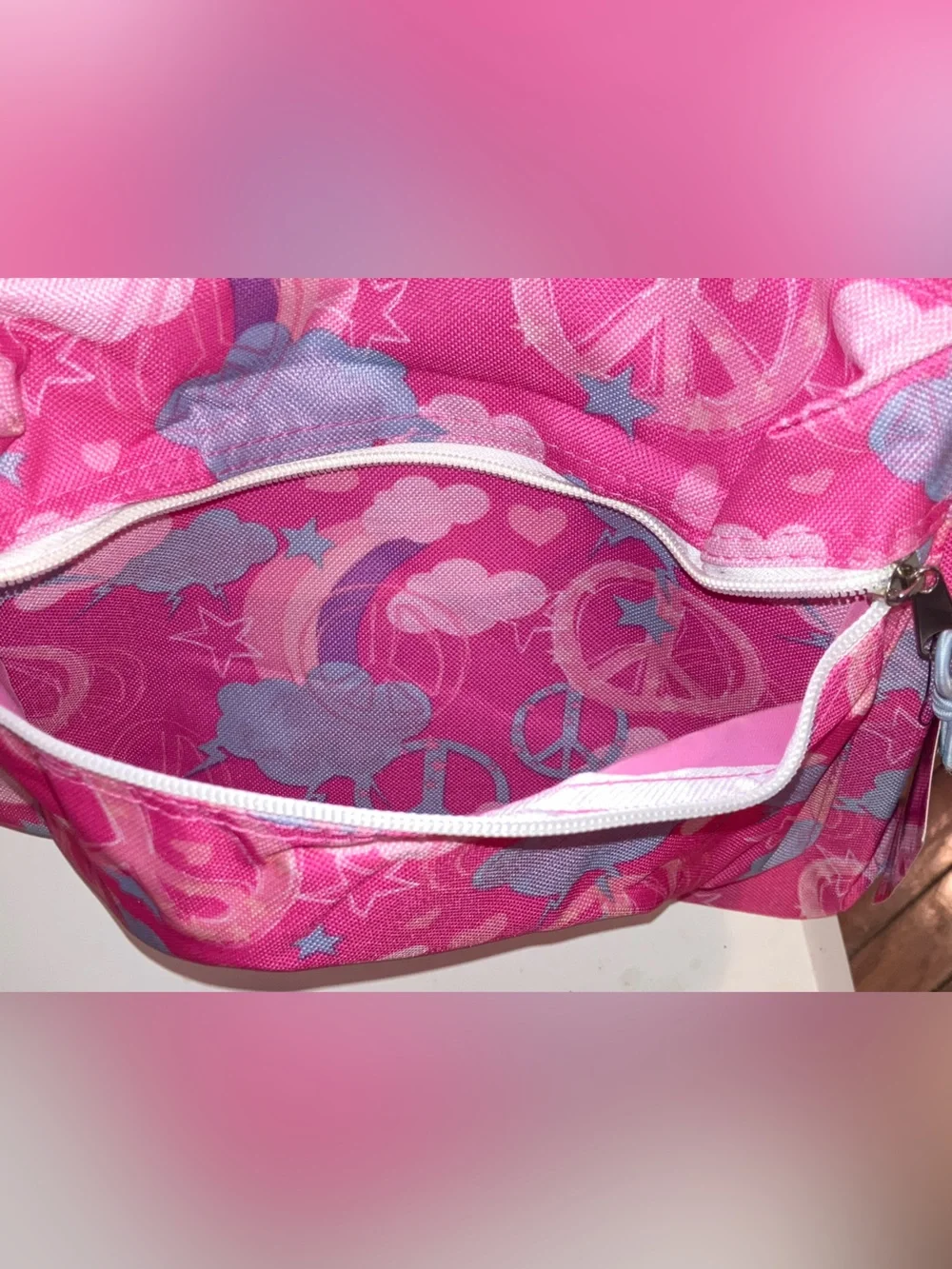 Kids Pink Peace Signs & Sky Backpack